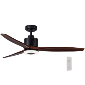132cm Dark Wood Ceiling Fan with Reversible DC Motor & Light -FCF044 Black