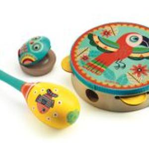 Djeco Set Of 3 Musical Instruments Tambourine, Maracas, Castanet