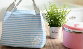 Portable Insulated Thermal Lunch Bag - Blue Strip