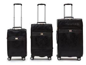 Hazlo 3 Piece PU Leather Vintage Trolley Luggage Bag Set - Black