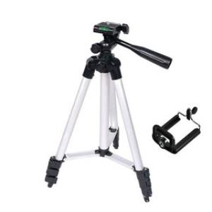 110cm Portable Aluminium Travel Tripod with Phone Mount Adapter - Silver