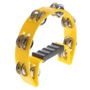 BK Yellow Single Row Halfmoon Tambourine - 16 Jingles