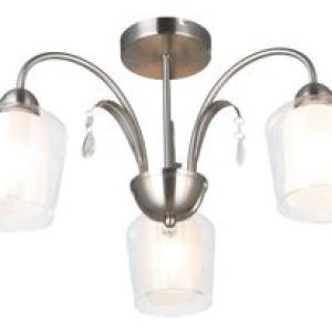 3 Light Satin Chrome Chandelier with Clear and Frosted Glasses