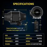 4 Inch Quiet Inline Duct Fan 214 CFM with 10-Speed Controller